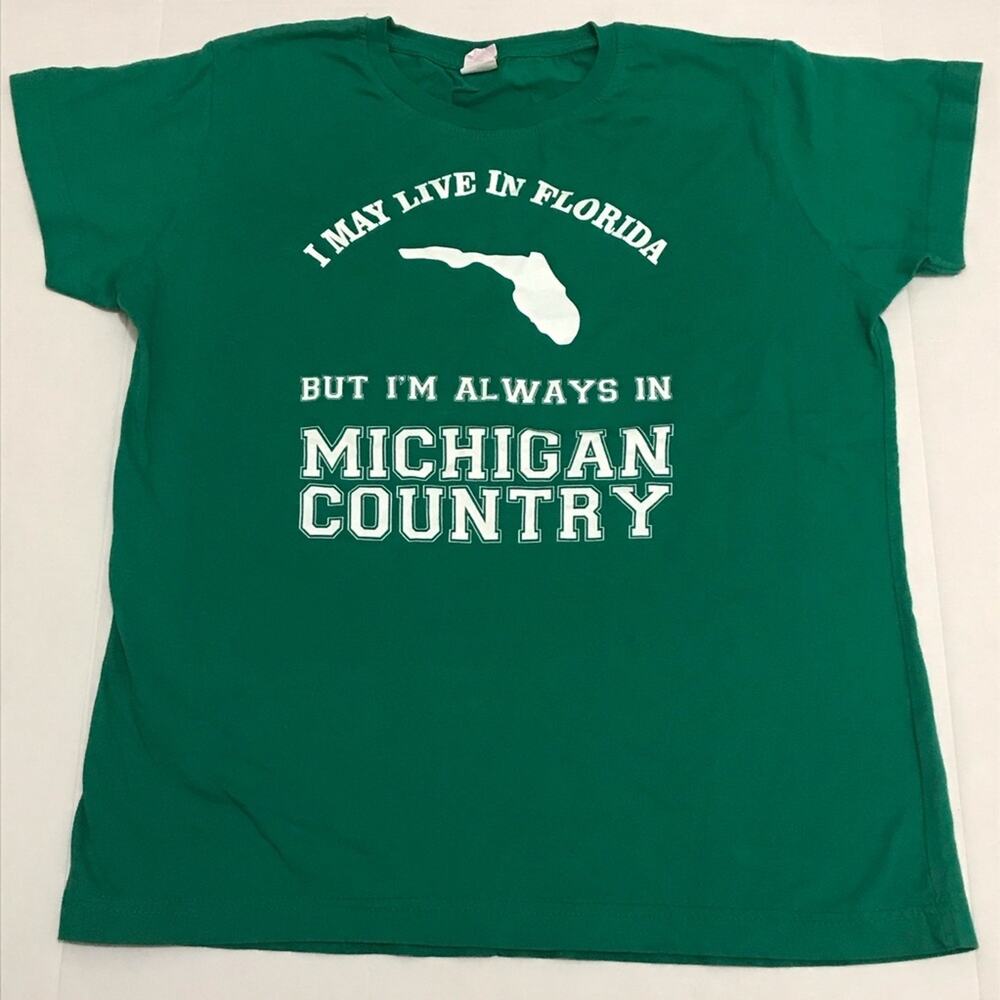 Ladies Green Florida Michigan Baby Tee - Picture 1 of 5